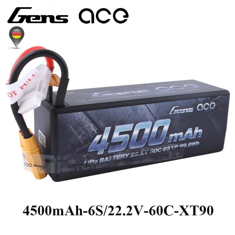 

Gens ace Lipo Battery 22.2V 4500mAh Lipo 6S Battery Pack 60C-120C XT90 Plug Reliable Power for 1/8 1/10 Car Traxxas Slash
