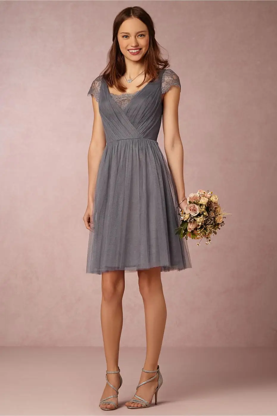 Grey Short Chiffon Dress