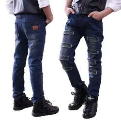Демисезонный детская детские мягкие джинсовые мальчик Джинсы для женщин повседневные штаны для мальчиков тонкий Повседневное эластичный