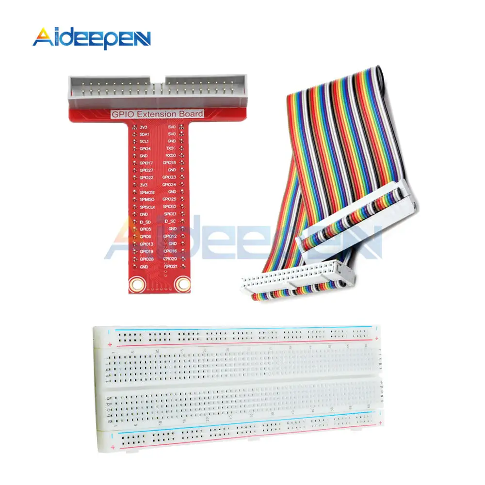

Diy Kit T-Shaped Breakout Extention Board Adapter Plate + 40Pin GPIO Cable + Breadboard for Raspberry Pi 2 3 B+
