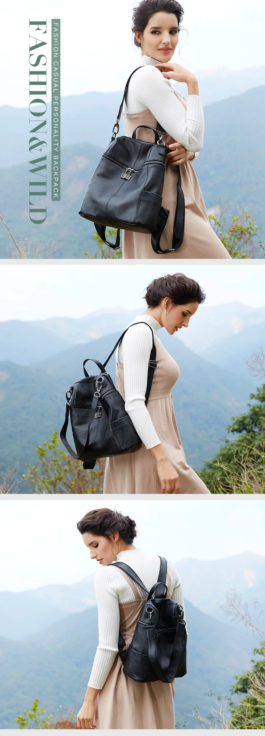 Genuine Leather Backpack Female Mochila Backpack for Girls Rucksack Bagpack Shoulder School Bag Sac A Dos Multifunction (5)