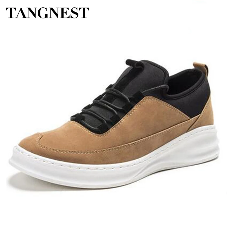 

Tangnest New 2017 Spring Men Shoes Man Artificial PU Leather Shoes Lace Up Man's Flats Height Increasing Male Footwear XMR2150