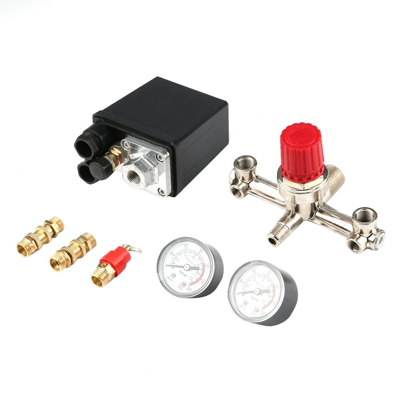 JFBL Hot Adjustable Pressure Switch Air Compressor Switch Pressure Regulating With 2 Press Gauges Valve Control Set