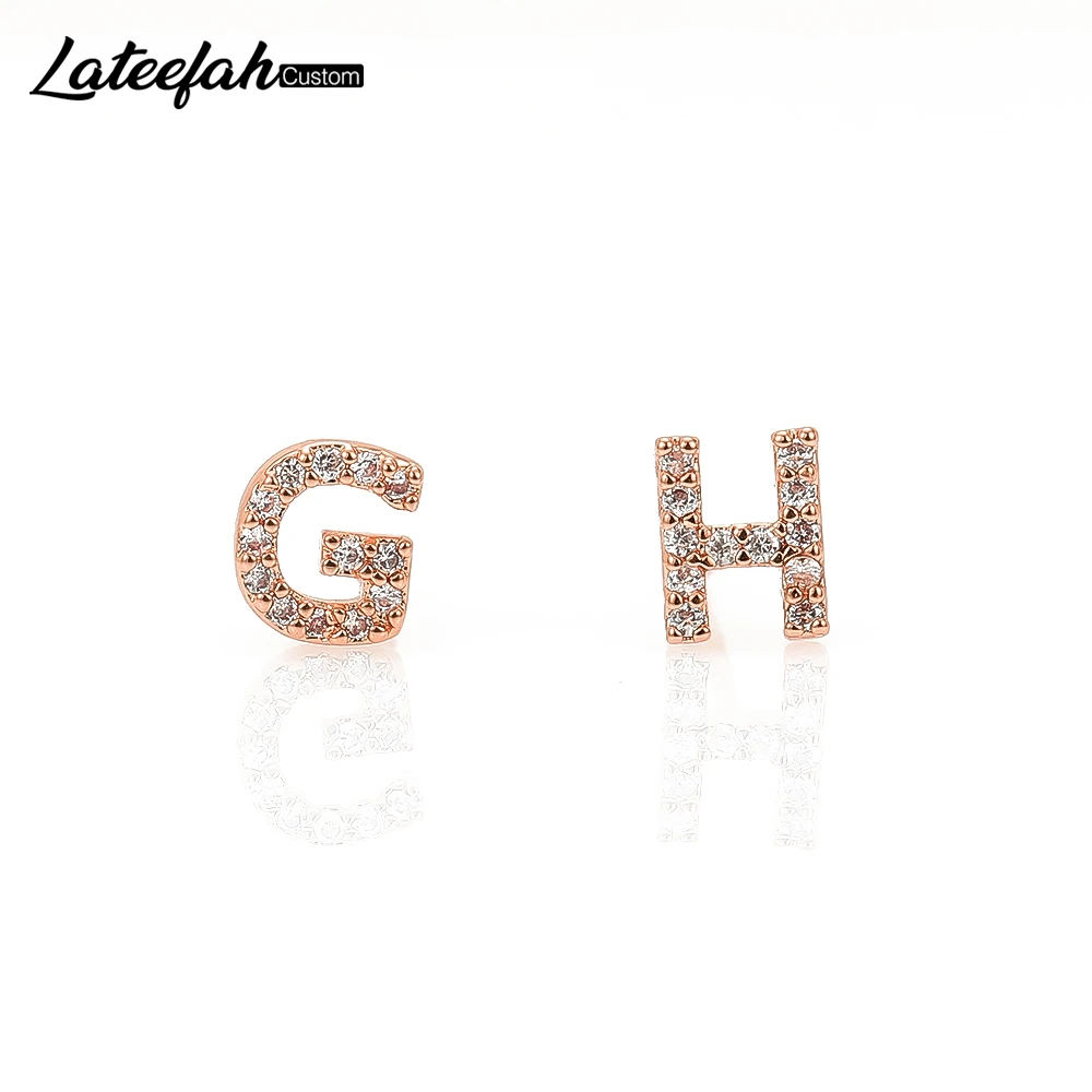 Lateefah 2021 Letter 1 pair A-Z Stud Earrings For Women Lady CZ AAA Zircon Ear Piercing Studs Surgical Steel Jewelry Women Gift