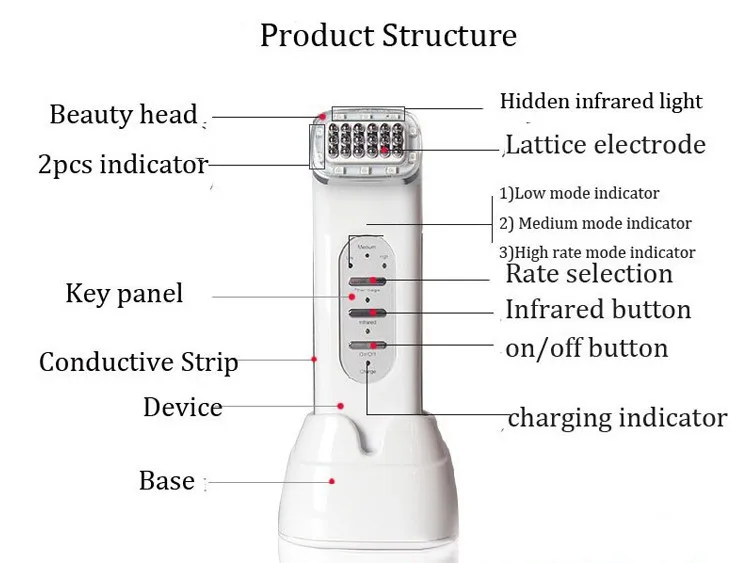 Перезаряжаемые RF биполярная Радио Частота биомикроток инфракрасный прибор для лифтинга лица омоложения кожи красота, массажер