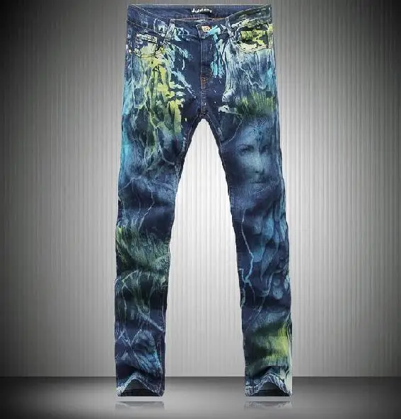 

Spring fashion blue youth england straight printed jeans mens haren pant man denim trousers casual personalized european style