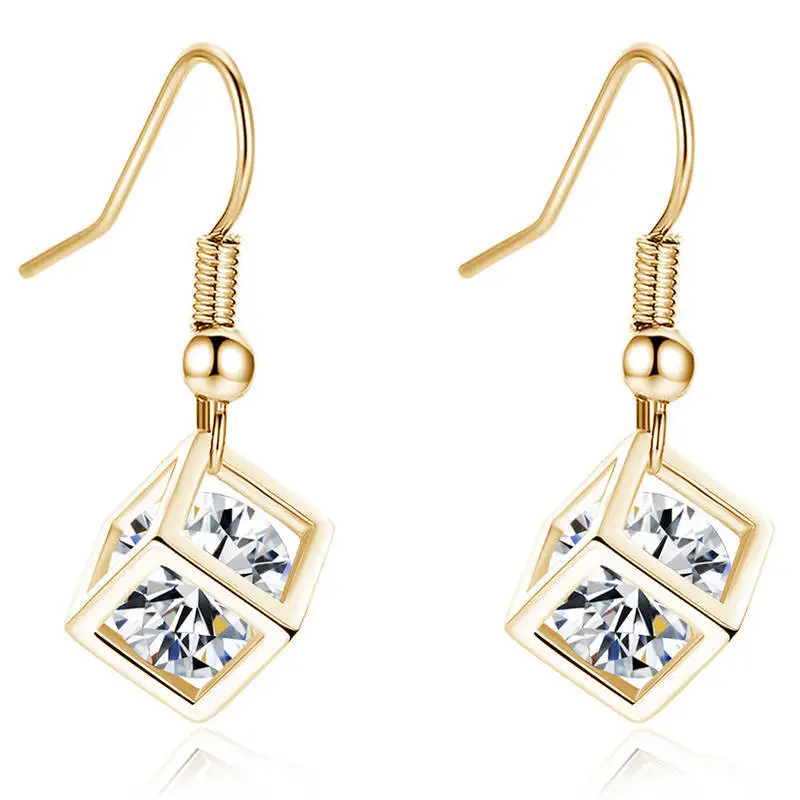 

Rubik's Cube Creative CZ Earrings Gold Clear Color For Women Females Wedding Engagement Jewelry Accessory Party Zircon Gift