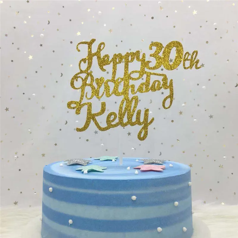 От одного до четырех пользовательских Расширенный блеск Топпер для торта «С Днем Рождения» День Рождения украшения на заказ любое имя и возраст