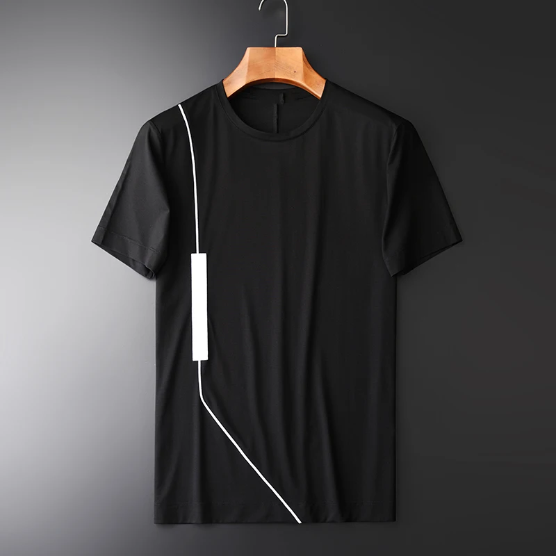 

Minglu Modal Short Sleeve Men's Fashion T-shirts New Arrival Patchwork O-neck Slim Black Men T-shirts Comfortable Fabric 4XL