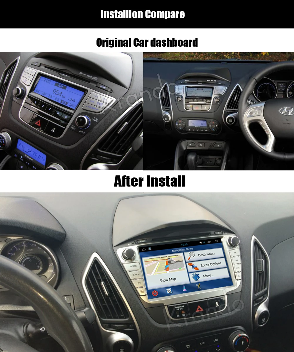 Discount Krando 7" Android 9.0 car navigation multimedia system for Hyundai IX35 TUSCON 2009-2014 audio radio gps dvd player WIFI 3G DAB+ 1
