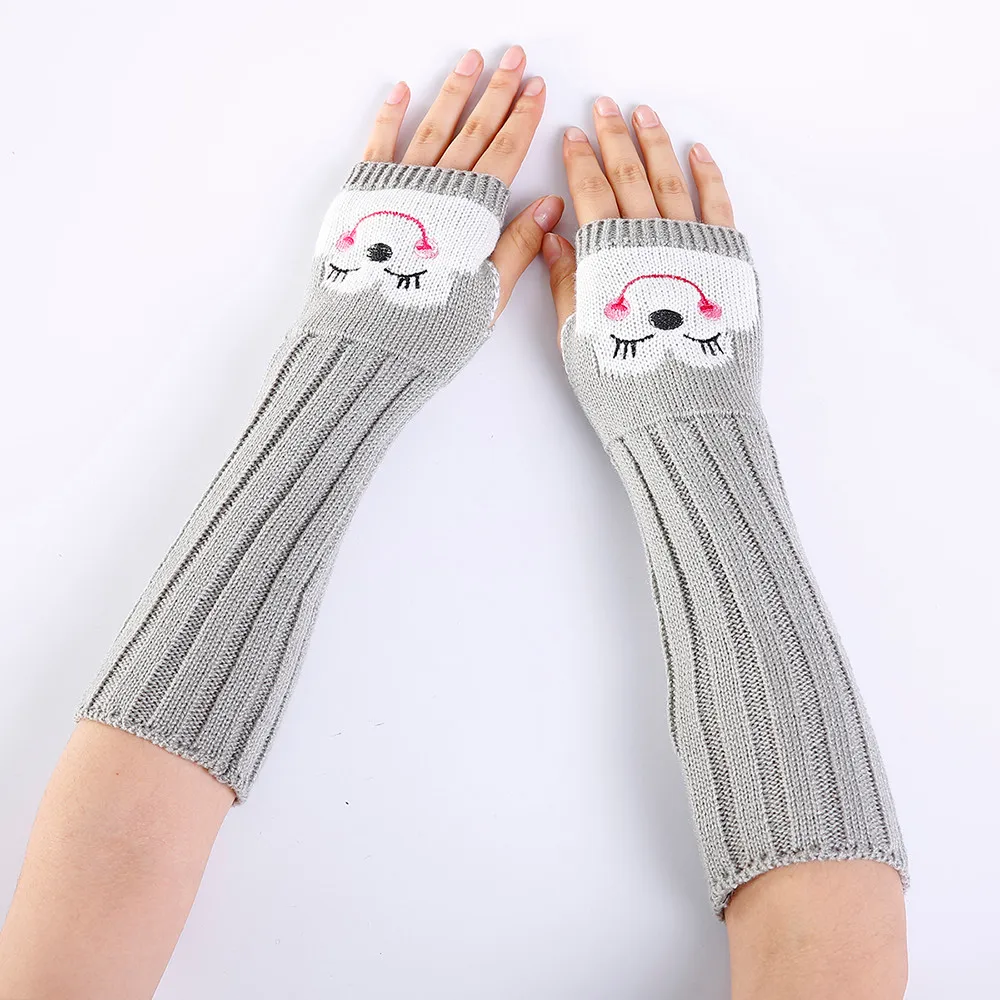 ChamsGend Для женщин зимние перчатки без пальцев Теплее улыбка трикотажные длинные перчатки без пальцев