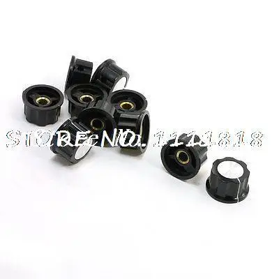 

10pcs 6mm Shaft Dia Ribbed Grip Brass Tone Core Potentiometer Knobs Caps