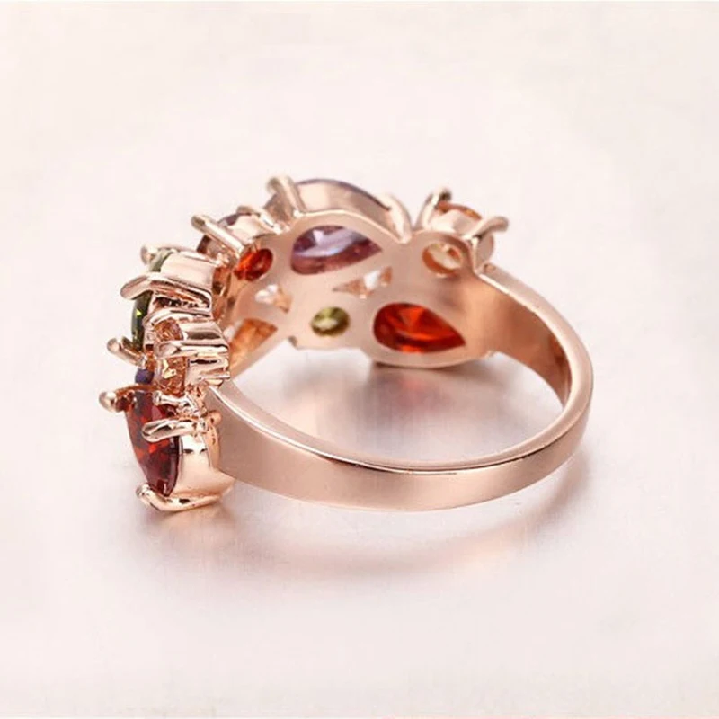 Colorful Rhinestone Ring Hypoallergenic Copper Rose Gold Engagement Wedding Rings for Women