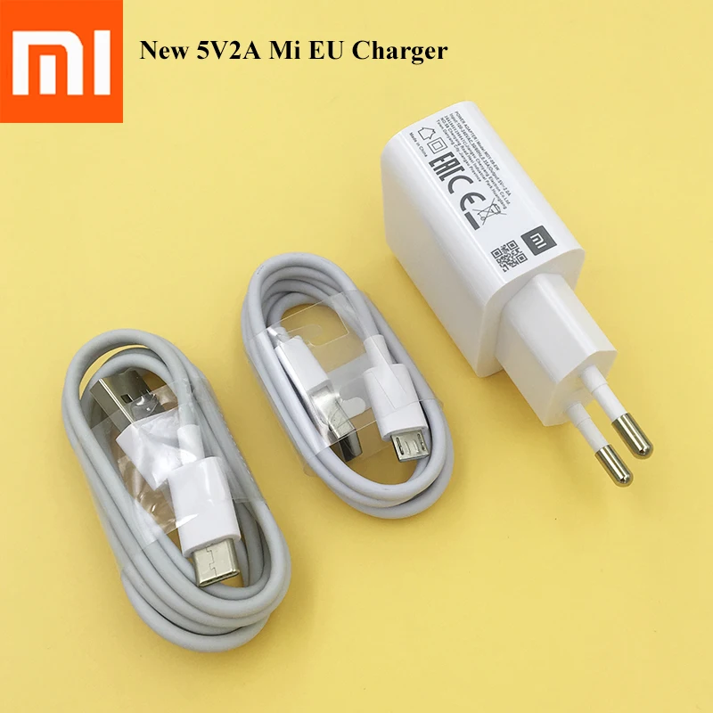 

Original XIAOMI MI EU Charger Adapter 5V/2A USB Micro/Type C Data Cable For Mi F1 6X 5 6 8 9 SE Redmi 7 7a Note 7 Pro k20 4A 5A