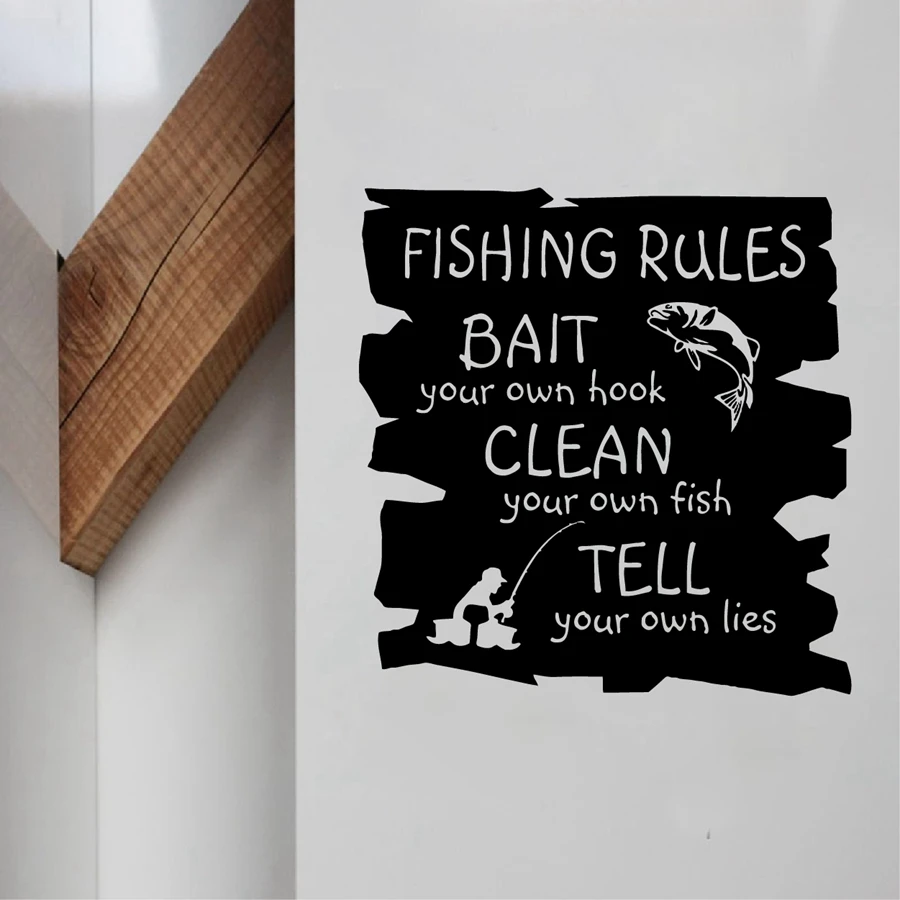 Funny Fishing Rules Vinyl Wall Art Decals Fishing Lettering Wall