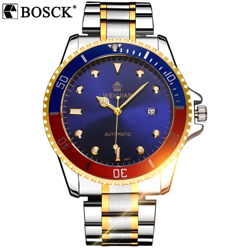 

BOSCK Luxury Men Golden Automatic Mechanical Watch Mens Watches Top Brand Luxury Montre Homme Clock Men Automatic Skeleton Watch