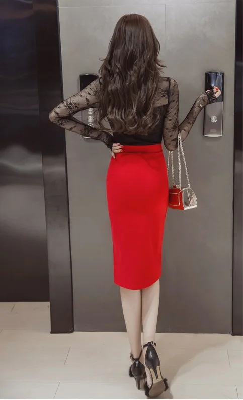 MSSNNG 2018 Slim split high waist bag hip skirt long skirt elegant professional skirt step skirt (15)