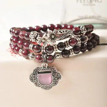 

New Design 100% Natural Garnet Stone Vintage Style Bracelet Korea Fashion Great Gift For Women's Bracelet Free Shipping