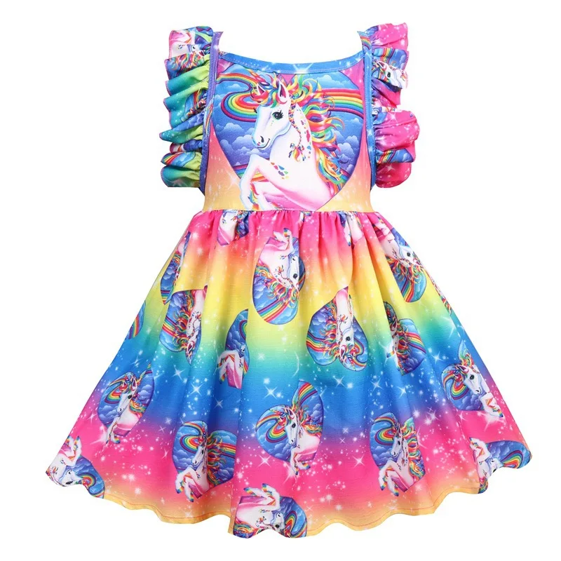 Summer Girls Rainbow Cartoon Unicorn Dress Kids Cosplay Party Princess Dresses Baby Halloween Unicornio Dresses For Girl Clothes (1)
