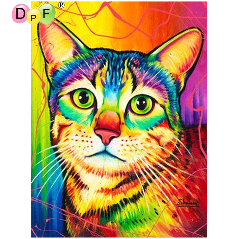 

DPF DIY Gift Curious Cat Waiting 5D full Round Diamond Painting Magic Cube Cross Stitch Diamond Embroidery crafts Mosaic Decor