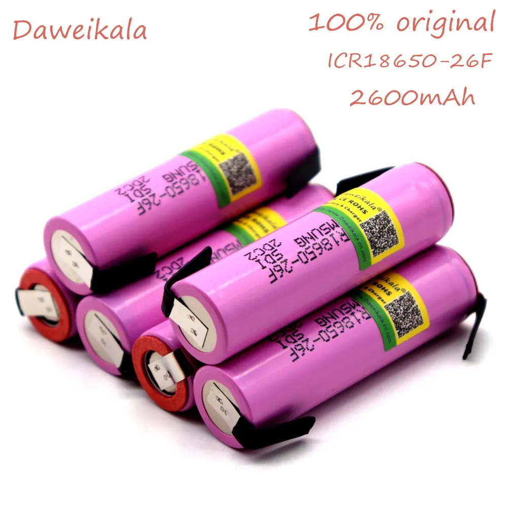 

Daweikala 100% Original 18650 2600mah battery ICR18650-26F Li ion 3.7V rechargeable battery+ DIY Nickel sheet