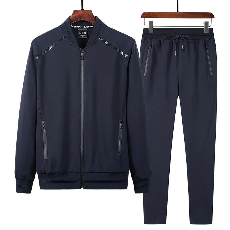 Rlyaeiz, высокое качество, осень, большой размер, 9XL, спортивный костюм, мужская спортивная одежда,, повседневные комплекты, мужские толстовки на молнии+ штаны, мужской спортивный костюм - Цвет: navy blue