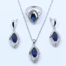 Gracious голубой циркон белый кристалл 925 Серебряные женские ювелирные изделия серьги ожерелье цепочка Кулон Кольцо подарочная коробка T113