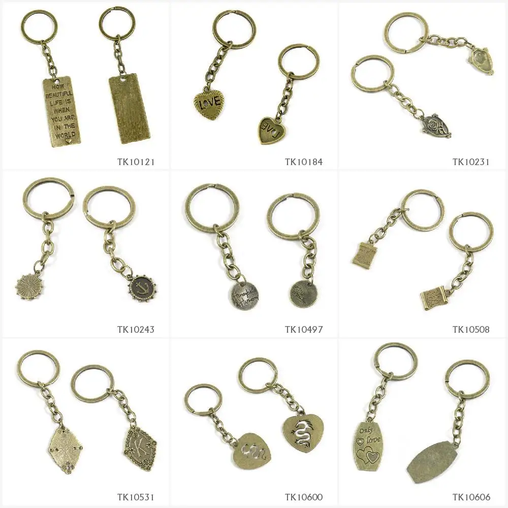 

Metal Antique Bronze Keychain Keyring Keytag Key Chain Ring Love Signs Tag Heart Rose Shield Anchor Names Treasure Map Property