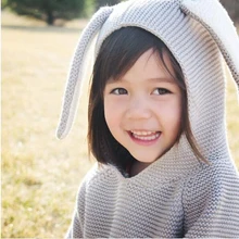 Children Sweaters Rabbit Ears Boys Girls Sweater with Hooded Wool Cotton Knitwear Winter Infant Sweater