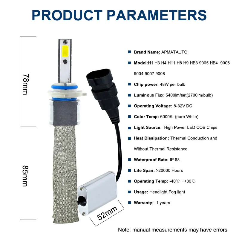 2 шт. 48 Вт 9600LM/комплект H1 H4 H7 светодиодный H11 H8 HB3 9005 9006 HB4 H9 автомобильный светильник головной светильник лампочка 6000K 12V 24V Авто Лампа