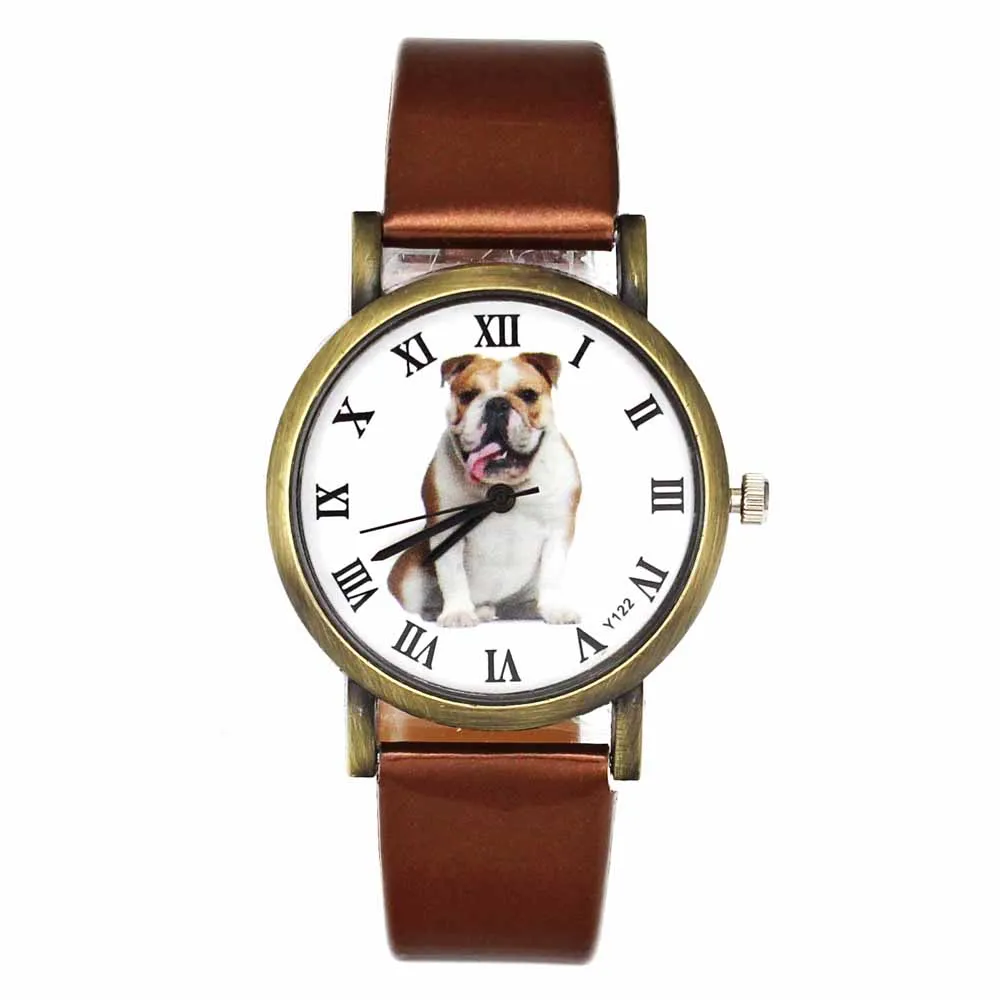 Bulldog Pet Liebe Hund Männer Frauen Uhren Pu-lederband 18mm Armband Sport Casual Unisex Quarz Armbanduhr Angebote Neue ankunft