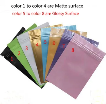 

300Pcs/Lot Matte/ Glossy Colorful Aluminum Foil Plastic Zip lock Pack Bag Flat Moisture-proof Zipper Package With Tear Notch