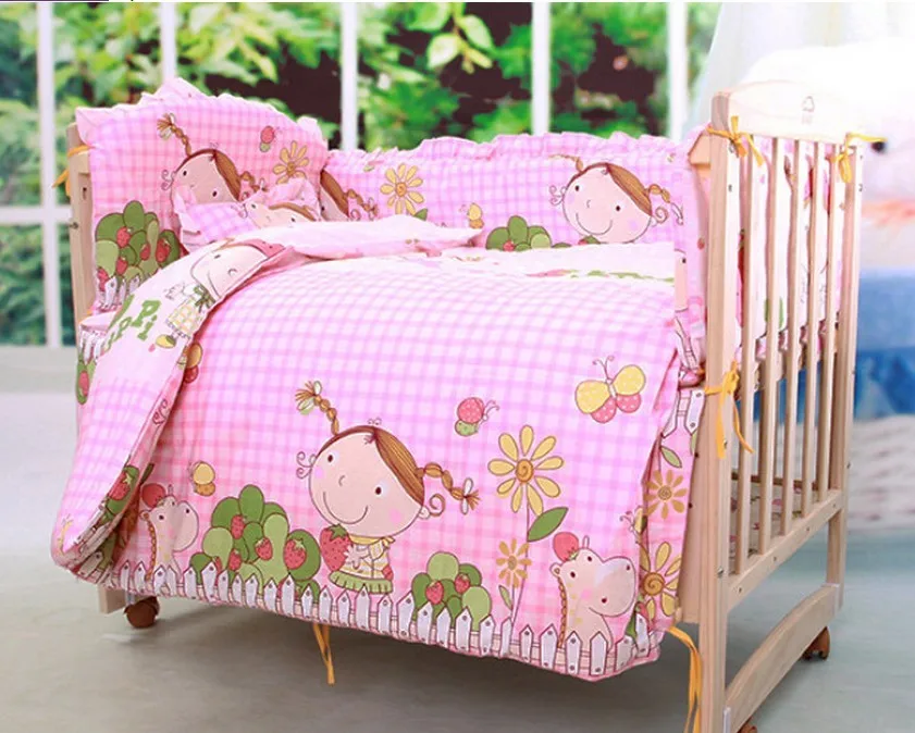 

Promotion! 6PCS Friends Baby Crib Bedding set bed kit Applique Embroidered (3bumper+matress+pillow+duvet)