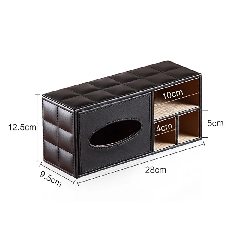 MICCK Tissue Box PU Leather Multifunctional Napkin Phone Remote control holder wooden Storage Box Desk organizer Container
