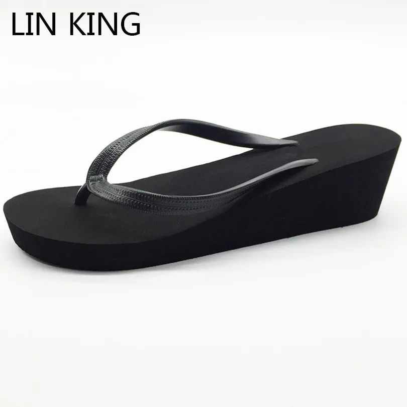

LIN KING Casual Thick Sole Women Flip Flops Wedge Slippers Solid Platform Shoes Fashion Lady Anti Skid Summer Shoes Big Size 41