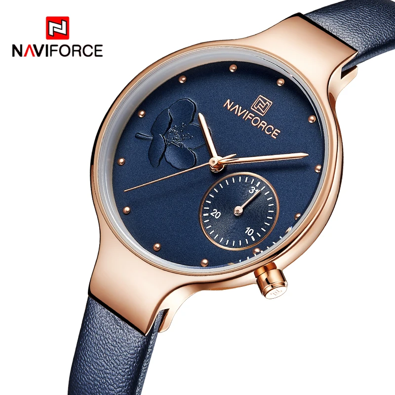 Koop Vrouwen Horloges NAVIFORCE Luxe Merk Mode Quartz Dames Rhinestone Horloge Dress Polshorloge Eenvoudige Blauwe Klok Relogio Feminino