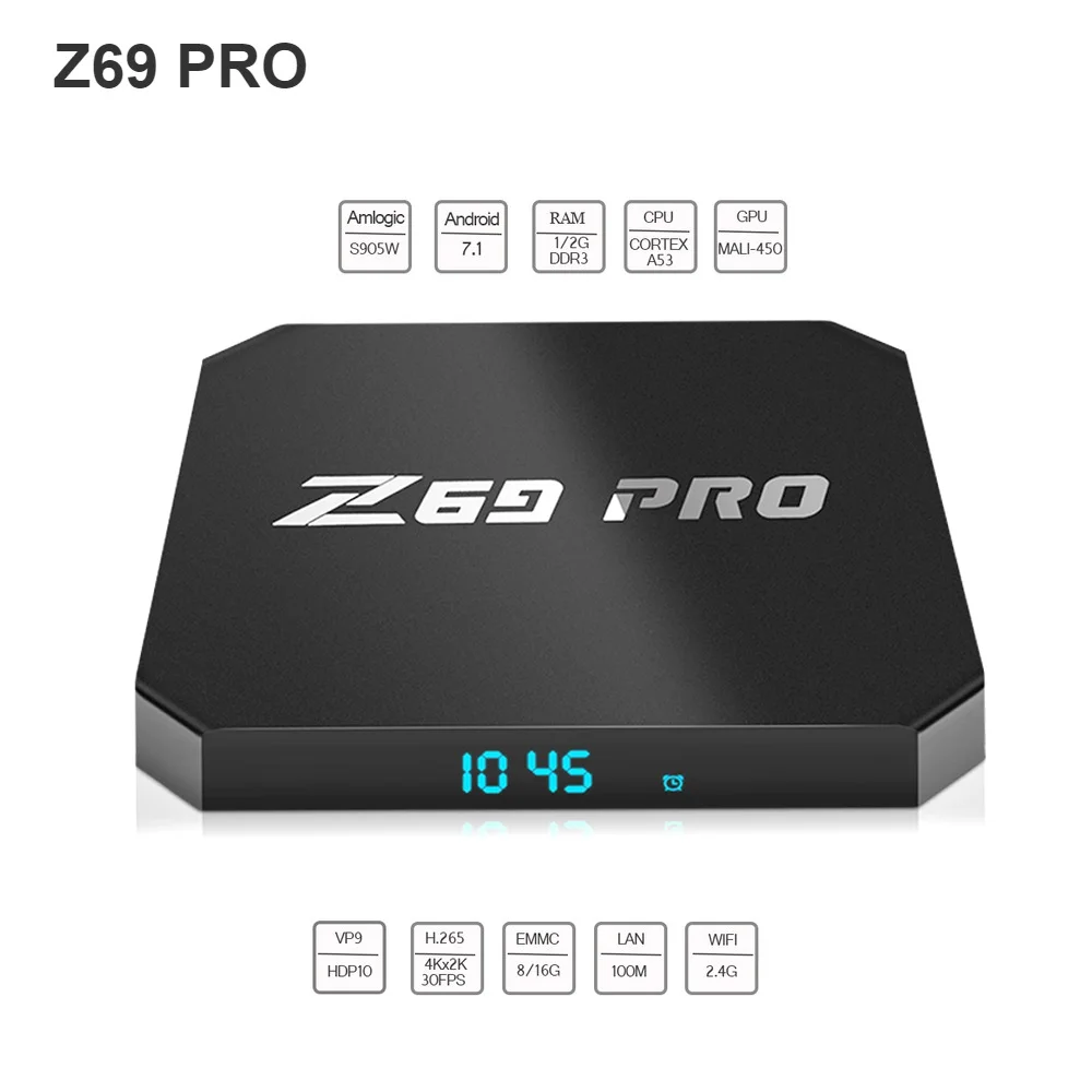 

Z69 PRO Smart Android TV Box Android 7.1 Amlogic S905W Quad Core H.265 8G / 16G WiFi LAN HD Smart Set-top Box Media Player