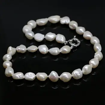 

10-12mm Natural white cultured freshwater irregular pearl necklace women chain18