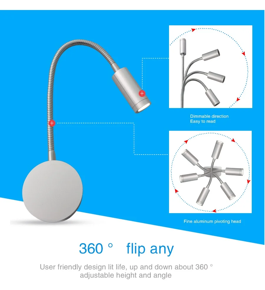 220v светодиодный гибкий s-образный дизайн чтения настенный светильник прикроватный вращения Arm переключатель стебель Лампа Золотой/Серебряный Алюминий теплый белый 3 Вт