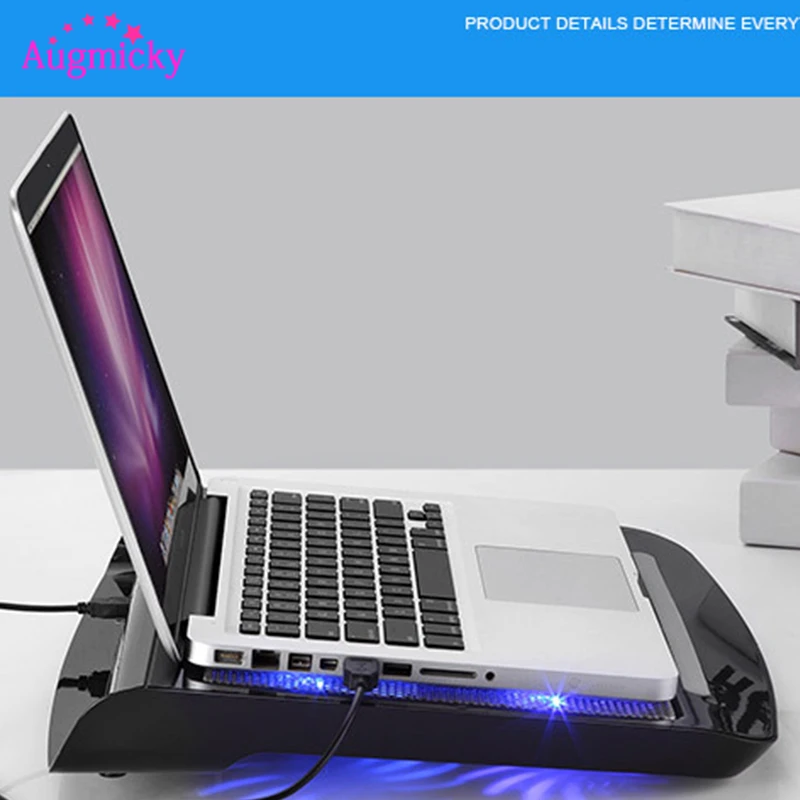 Double USB Powered Slim Flat Notebook Laptop Cooler Cooling Pad LED Backlight 10-17inch 5 Fans Bracket Plate Mute Cooler 