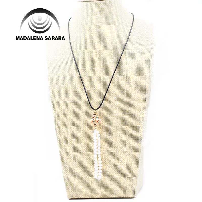 

MADALENA SARARA 3-4mm Freshwater Pearl Pendant Necklace Bohemian Style Hot Leather Cord Rope Necklace