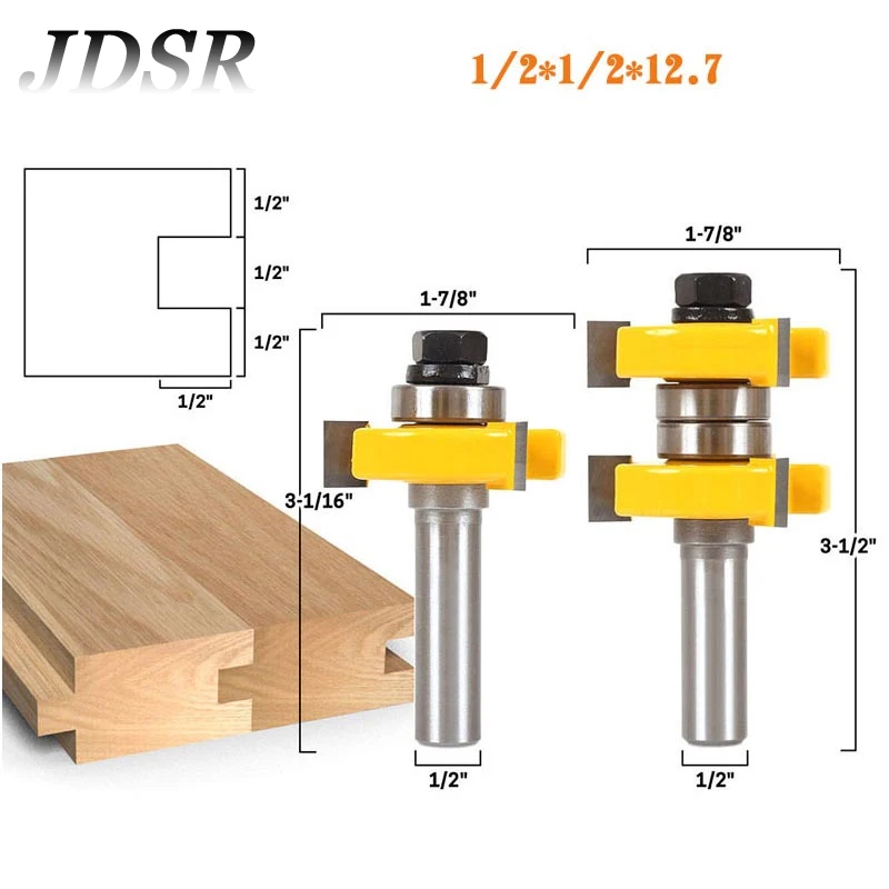 

JDSR 1/2"Shank Milling Cutter Tongue & Groove Router Bit Milling Cutter Wood Carving 3 Teeth T-shape For Wood Carbide Alloy Tool