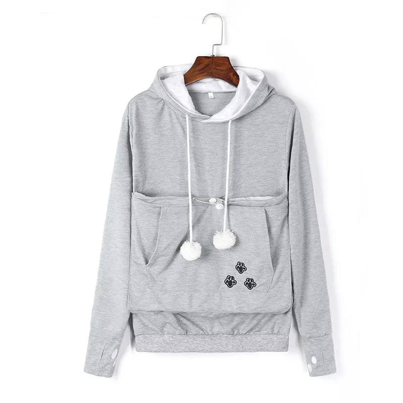  Mewgaroo Nyangaroo Cat Dog Pet Casual Unisex Kangaroo Coat Hoodies Sweatershirts Kangaroo Grey Cat 
