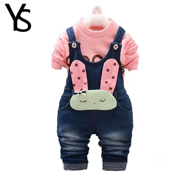 

Winter Baby Girl's Rampers Fleece Inside 2 Pieces Set Infant Overall Toddler Warm Jumpsuit Denim Dot Print Jeans Clothes 6M-4T