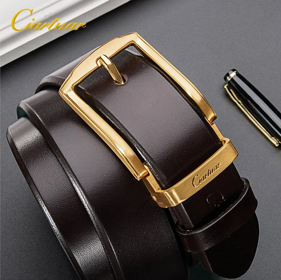 

2019 ciartuar official store quality men belt genuine leather strap trousers first layer suit brass pin buckle free shipping