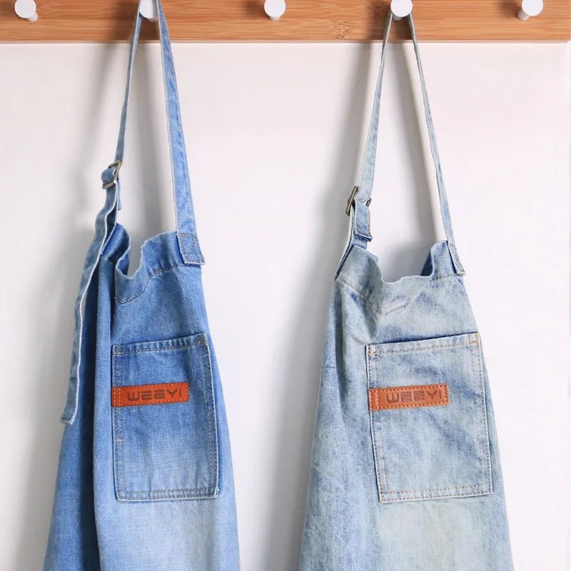 WEEYI Vintage Blue Kitchen Denim Aprons For Men Women Unisex Homewear Workwear Apron For Cooking Chef Barista Bartender delantal