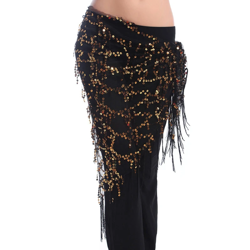 

16 Colors Belly Dance Clothes Accessories Stretchy Long Tassel Triangle Belt Hand Crochet M Belly Dance Hip Scarf