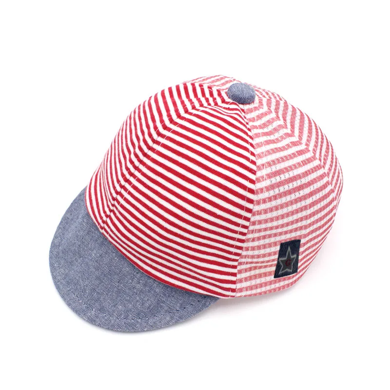 Модная полосатая детская шляпа; летняя хлопковая кепка для маленьких мальчиков; регулируемые детские шапочки для девочек 6-18 месяцев; 1 шт - Цвет: Red Mesh