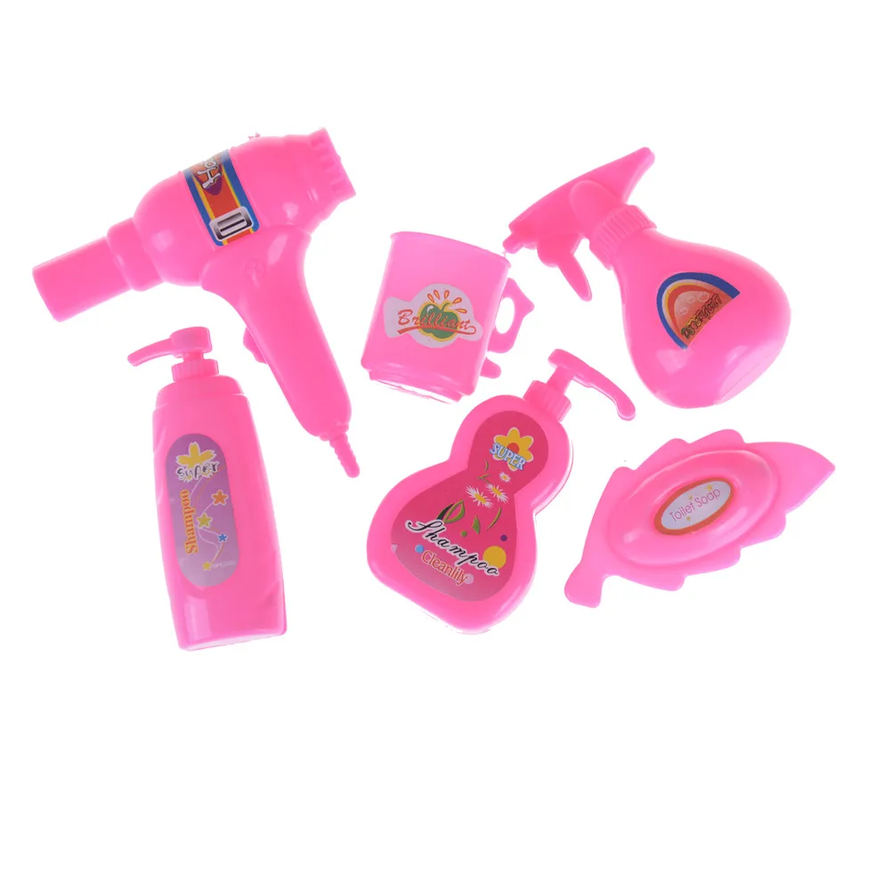 

High Quality 6Pcs/Set Doll House Hair Dryer Bath Soap Cup Kids Toy for girl Doll Furniture Bath Accessories