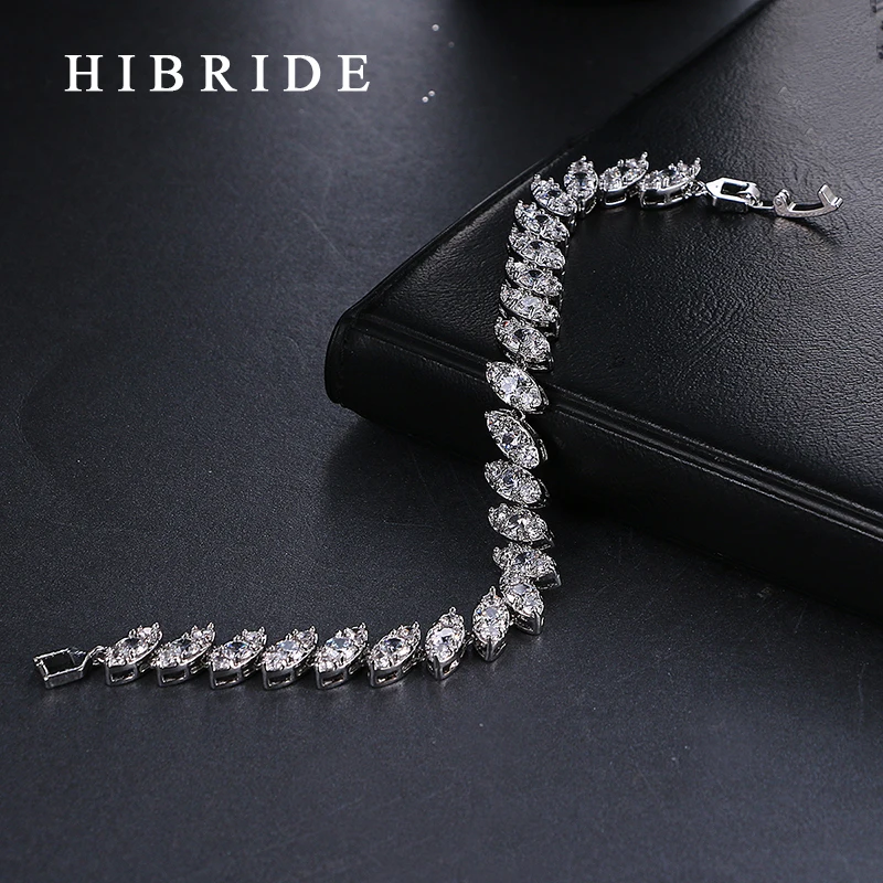 HIBRIDE White Gold Color Bracelets&Bangles For Women Mariquesa Cut AAA Cubic Zirconia Bracelet For Engagement Gifts B-24 - Image 4